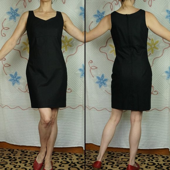 Vintage 90s Black Linen Blend Sheath, Medium
